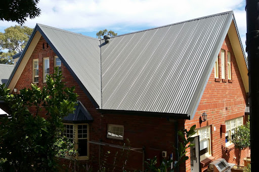 A newly restored residential home’s roof