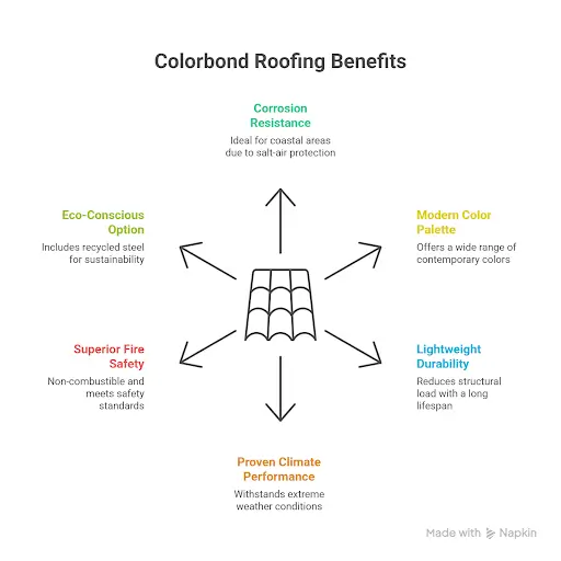 infographic showing colorbond benefits as one of the modern roofing types